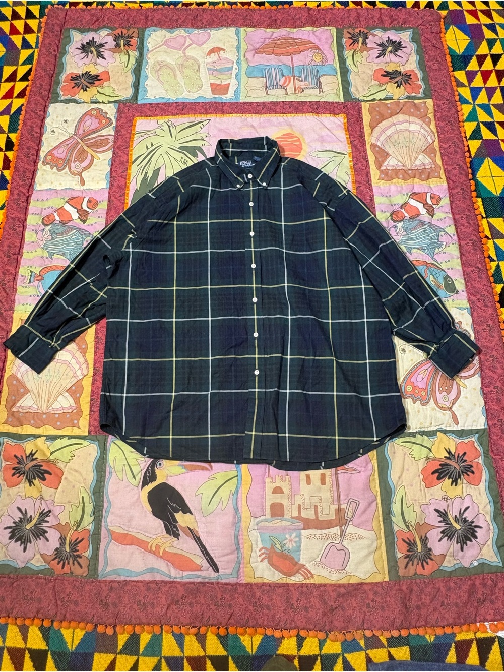 Polo Ralph Lauren Blue Green Plaid Flannel Button Down Shirt Mens XL Custom Fit